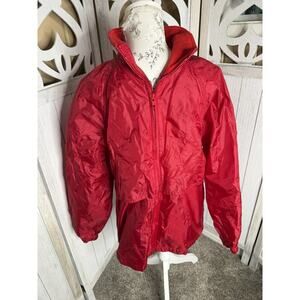 Vintage Eddie Bauer Jacket Red Lightweight Breathable Zip Hidden Hood Sz Small